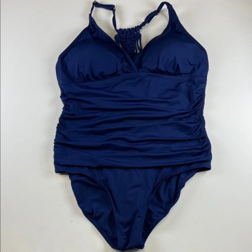 Firpearl Blue Tummy Control One Piece Swimsuit Plus Size 16 Women’s Ruched